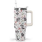 wmvhdiw 30 Oz Racoon Tumbler With Handle, Racoon Decor Coffee Travel Mug Cup Water Bottle, Gifts for Women