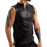 Panegy Men's Black Leather Tshirt Short Sleeve PVC Tunic & Sleeveless Tank Top M-XXL