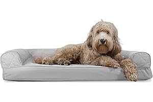 Furhaven Cooling Gel Dog Bed for Large/Medium Dogs w/ Removable Bolsters & Washable Cover, For Dogs Up to 55 lbs - Quilted Sofa - Silver Gray, Large