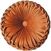 Teieas Round Throw Pillow Velvet Home Decoration Pleated Round Pillow Cushion for Couch Chair Bed Car Orange