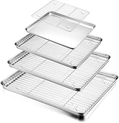 HaWare 8-Piece Stainless Steel Baking Tray Set with Racks 4 Pans 4 Racks
