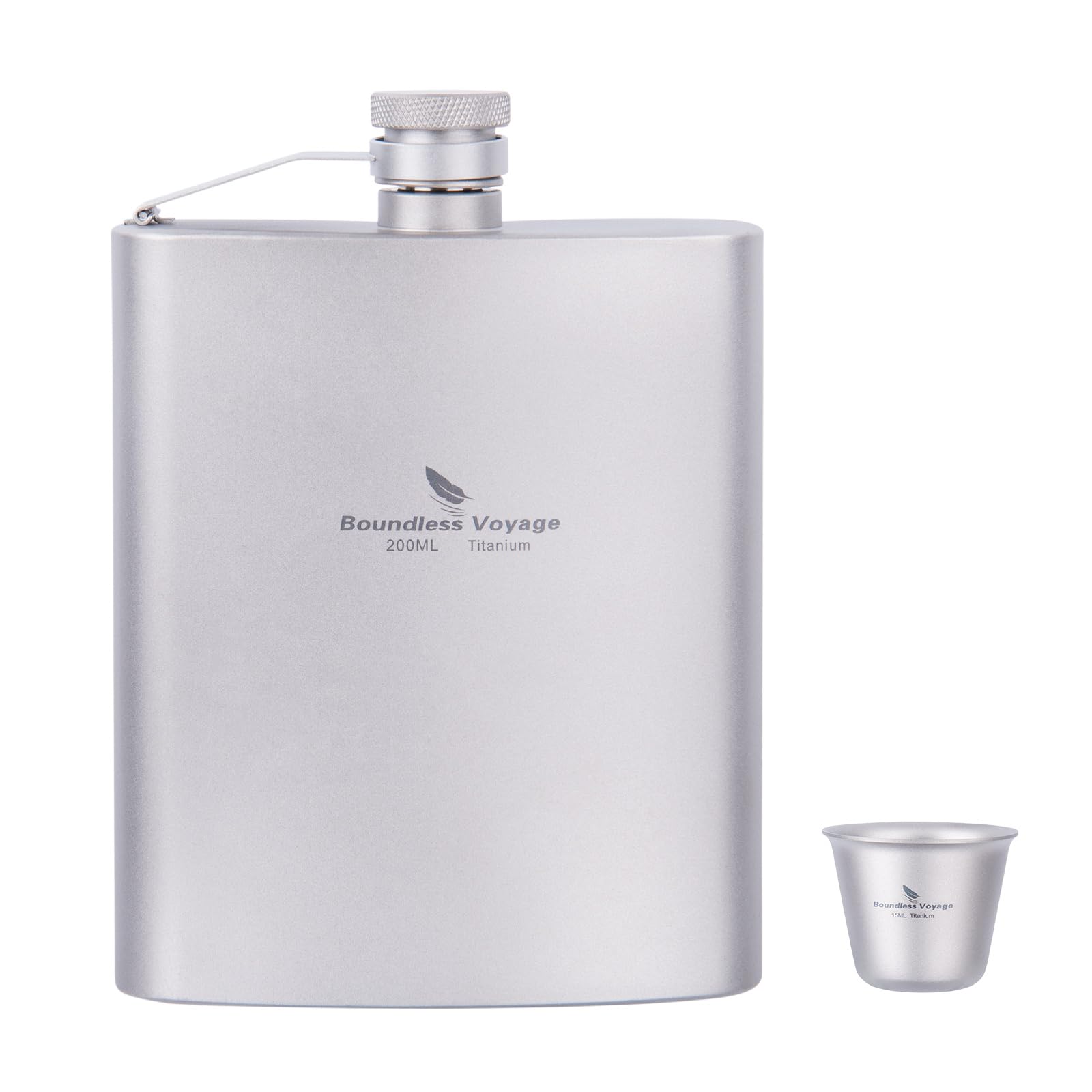 iBasingo 200ml Titanium Hip Flask Sake Cup Set with Funnel Outdoor Camping Flat Liquor Flask Alcohol Whiskey Wine Pot Mug Pocket Flagon Drinkware Ti3062D