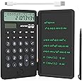 NEWYES Portable Basic Calculator with Notepad Writing Tablet,2 Line Display 12 Digits Large Display Rechargeable Solar Power for Primary and Middle School Students, Office (Black)