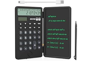 NEWYES Portable Calculator with Notepad, 2-Line 12-Digits Large Display, Rechargeable Solar Power Desk Calculator for Office School Students (Black)