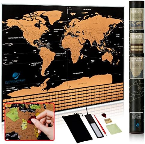 Scratch Off World Map Poster –Deluxe Quality Travel Map with Flags Countries, States &amp; Capitals –Bright Vivid Colors - Ideal Décor&amp; Perfect Gift for Travelers Large size 31,5 x 23,6