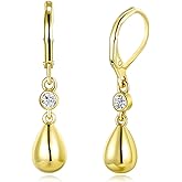 14K Gold Plated Teardrop Leverback Earrings for Women, Hypoallergenic Cubic Zirconia Waterdrop Drop Dangle Earrings Trendy Hoop Jewelry Gift