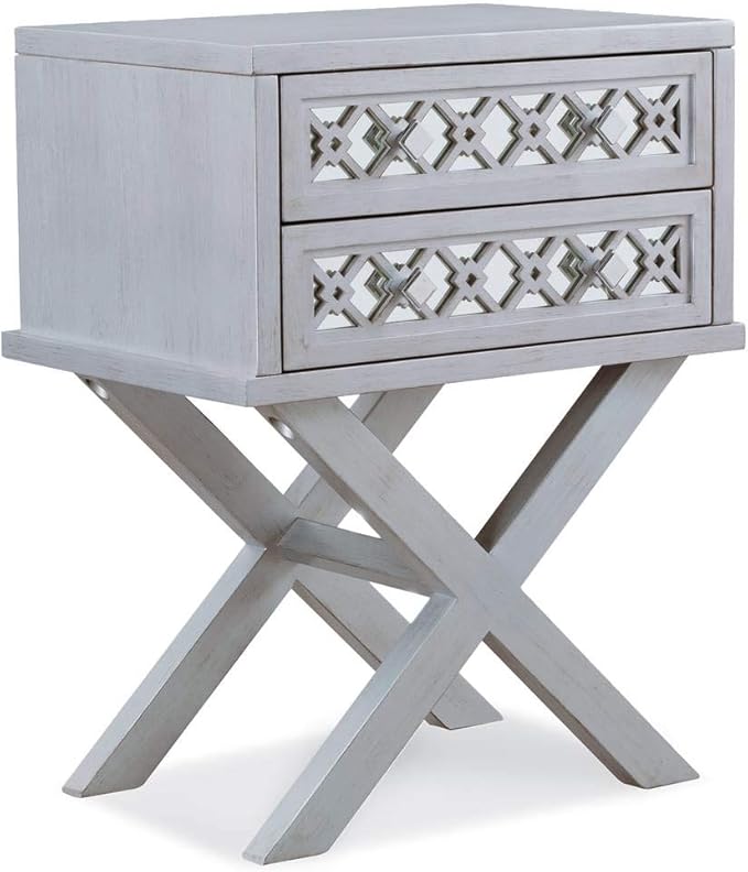 Amazon Com Leick 2 Drawer Diamond Mirrored Accent End Table In Silver Leaf Furniture Decor