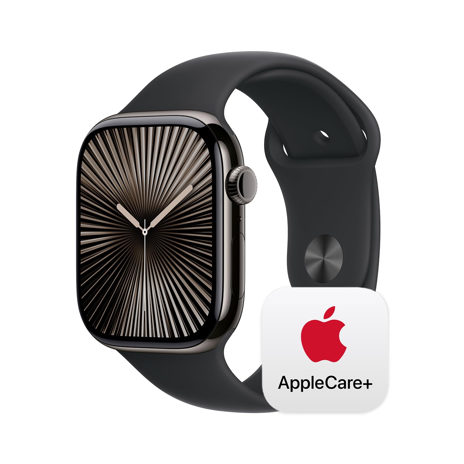 Apple Watch Series 10 [GPS + Cellular 46mm] with Slate Titanium Case with Black Sport Band - M/L. Fitness Tracker, ECG App, Always-On Retina Display, Water Resistant with AppleCare+ (2 Years) Image