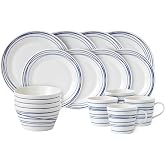 Royal Doulton Dinner Set, Stoneware, Designed to Mix &amp; Match, 1815 Pacific Dinnerware Set, Blue Lines, 16 Piece Set