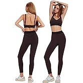 Workout Sets for Women 2 Piece Matching Set, High Waisted Leggings with Pockets & Padded Sports Bra, Flocked Yoga Gym Outfits