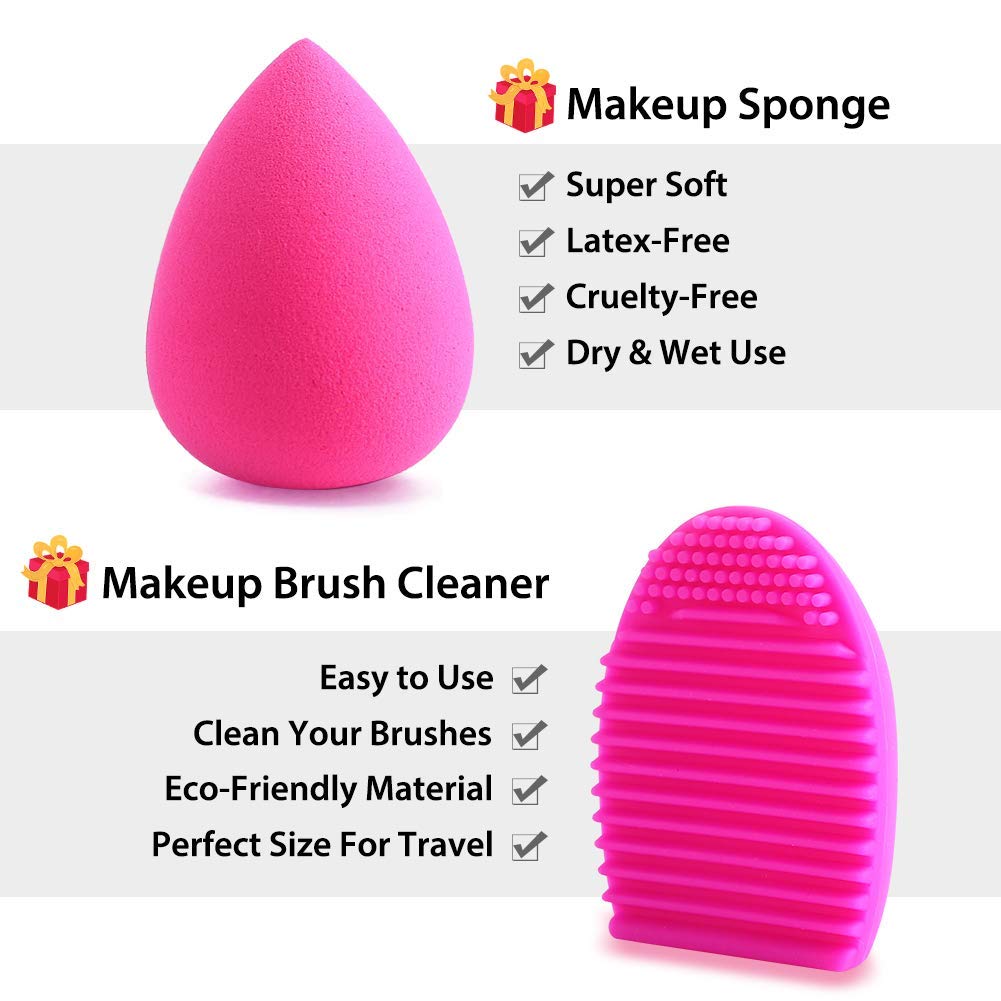 BEAKEY Makeup Brush Set, Premium Synthetic Kabuki Foundation Face Powder Blush Eyeshadow Brushes Makeup Brush Kit with Blender Sponge and Brush Cleaner (10+2pcs, Black/Silver): Beauty