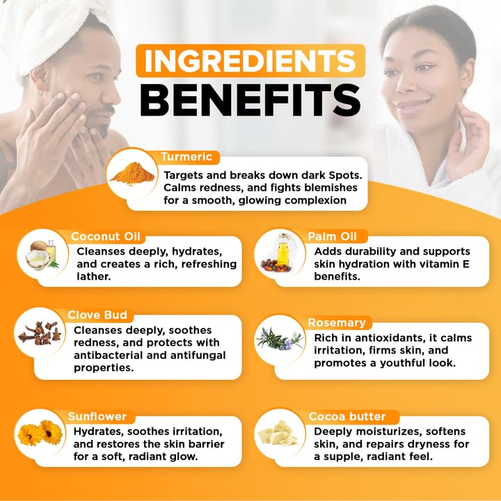 Organic Turmeric Soap for Dark Spots & Acne with Clove Bud (2 Packs) – Face & Body Bar – Rich, Creamy Lather for Natural Skin Glow Aromatherapy