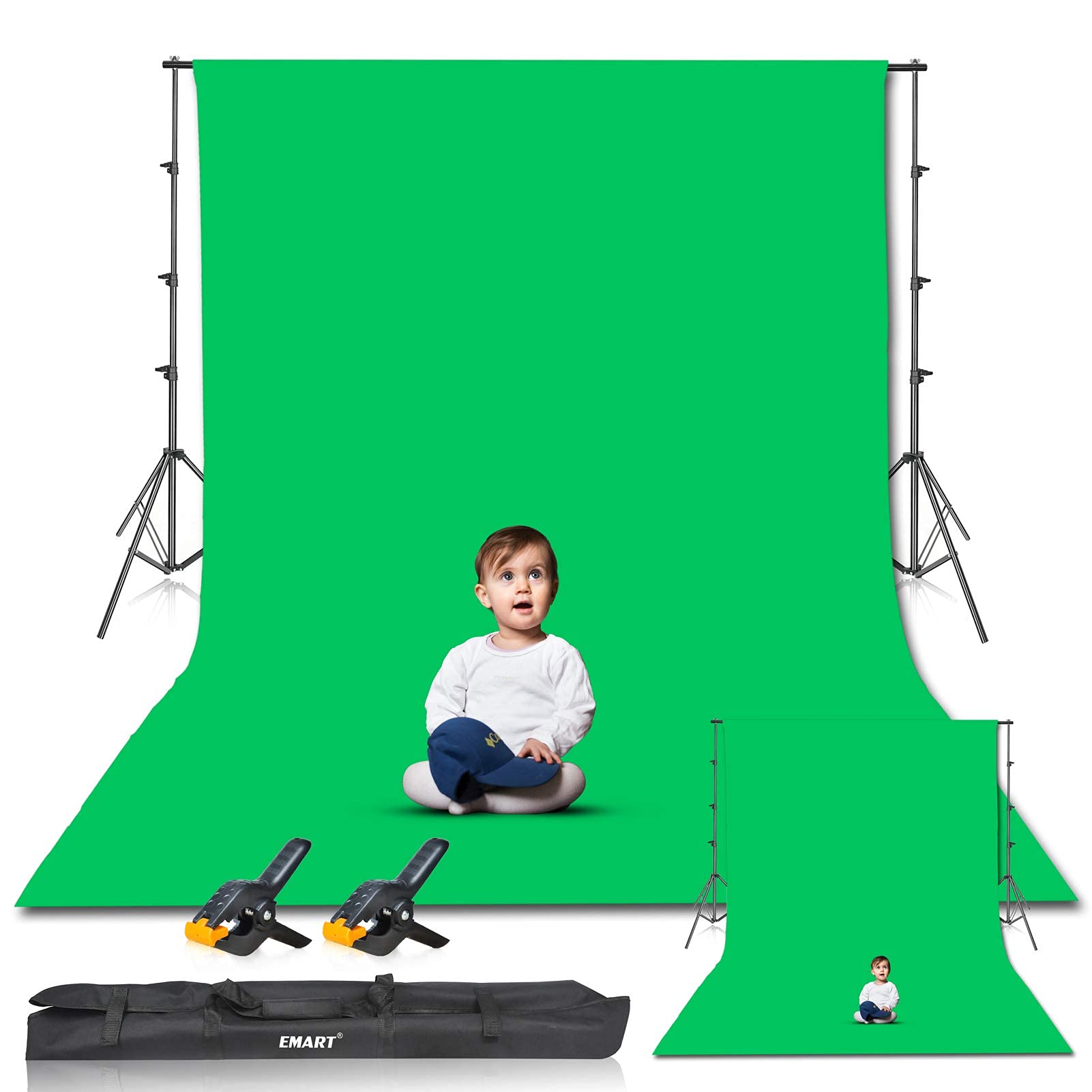 EMART Green Screen Background with Stand, 8.5x10ft(2.6x3m) Photography Backdrop Support Kit with 10x12ft (3x3.6m) Greenscreen for Portrait, Video, Shooting, Photo, Studio