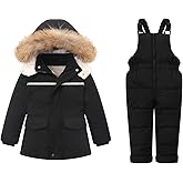 Mokitoni Toddler Boy Winter Hooded Snowsuit Coat Baby Girl Ski Snow Suit Pants Jacket Bib