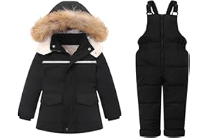 Mokitoni Toddler Boy Winter Hooded Snowsuit Coat Baby Girl Ski Snow Suit Pants Jacket Bib