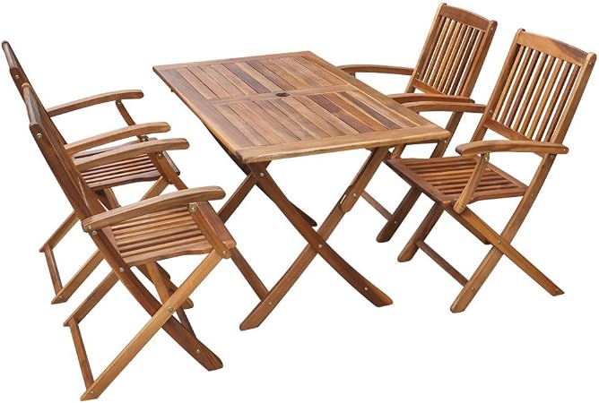 Amazon Com Festnight 5 Pieces Acacia Wood Folding Outdoor Patio Dining Table With Slatted Chairs Set Garden Outdoor
