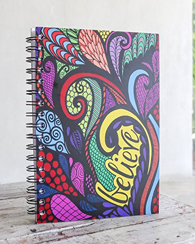 ColorIt Hard Cover Double Spiral Notebook 200 Lightly Lined Pages, 6x8.5 Journal, Planner, Log Book, Diary, Hand Drawn Doodle Design"Believe" Journal - Thumbnail 5
