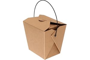 PINGEUI 100 Packs 26 oz Chinese Take Out Boxes, Brown Kraft Take Out Boxes with Handle, Leak and Grease Resistant Stackable to Go Boxes Food Container for Weddings, Party Favors, Restaurant, Unfolded