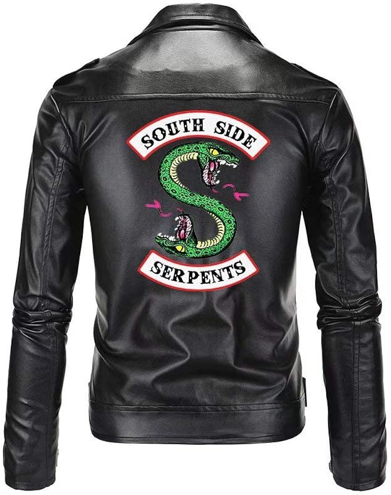 Southside Riverdale Serpent Print Black PU Leather Jackets Men