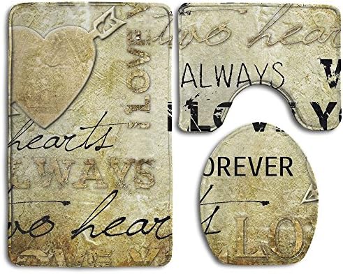WUGOU Bathroom Rugs I Love You Forever Set Of 3 Soft Shaggy Traditional Non Slip Shower Mat Toilet Floor Rug And U-shaped Lid Toilet Floor