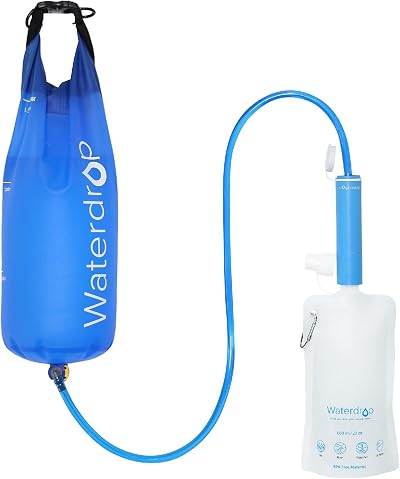 Waterdrop Water Filter Straw 0.1 Micron Gravity Bag Set Blue Emergency Hiking