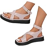 Women's Wide Width Strappy Flat Sandals Dressy 2025 Summer Fashion Open Toe Solid Color Lightweight Cushioned Sandals Comfortable Hollow Out Thick Soled Beach Vacation Outdoor Walking Footwear