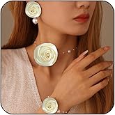 RLHRNDE 3Pcs Rose Jewelry Set for Women Exquisite Handmade Rose Flower Pearl Strands Necklace Multicolored Textile Crafts Flower Stud Earrings Pearl Bracelet Christmas Valentine's Day Jewelry Gift