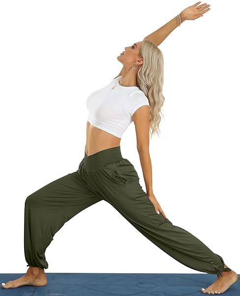 DACESLON WOMEN’S YOGA JOGGERS PANTS CASUAL LOOSE WORKOUT LOUNGE PAJAMAS COZY SWEATPANTS HIGH WAISTED COMFY PANTS WITH POCKETS(ARMY GREEN,L)