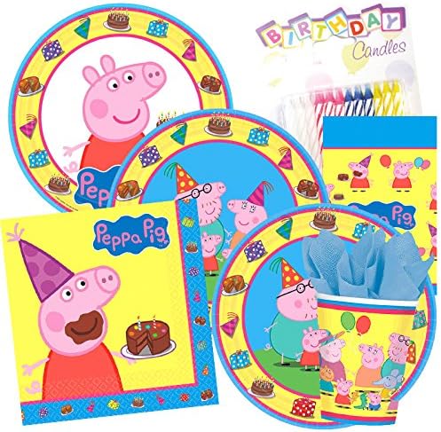 Peppa Pig Party Plates and Napkins Serves 8 With Birthday Candles