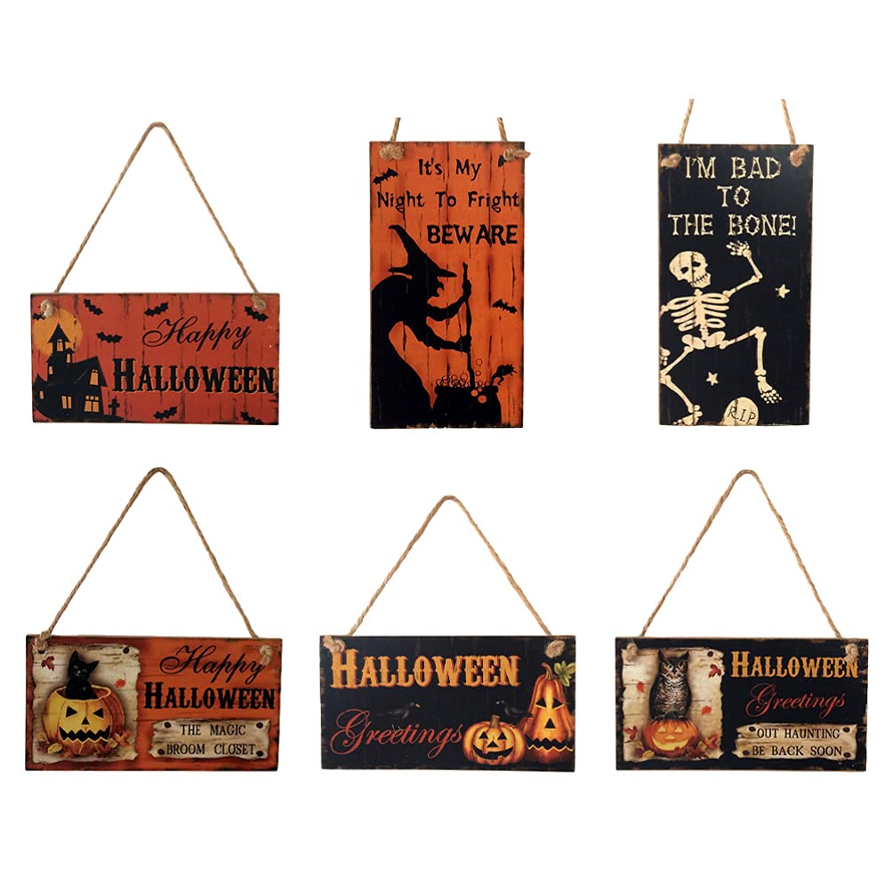 Milisten 6pcs Halloween Door Sign Wooden Hanging Welcome Wreaths- Happy Halloween Plaque Decor for Outdoor, Party Accessory, Trick or Treat