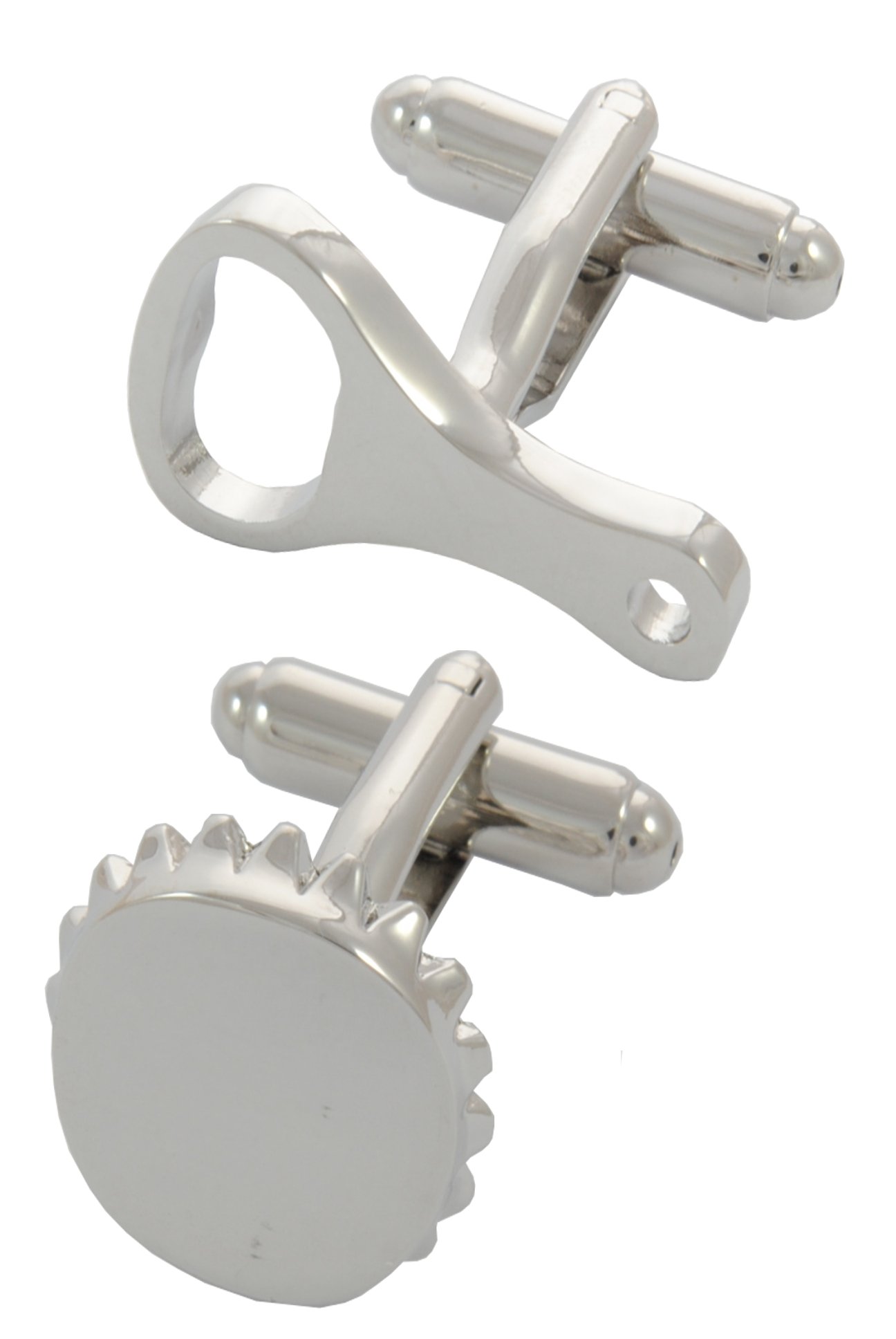 Cufflinks for Men + Presentation Box - Silver Colour - Bottle Opener and Bottle Top - Solid Brass Metal - Beer Round Drink Barman Drinking - One Pair