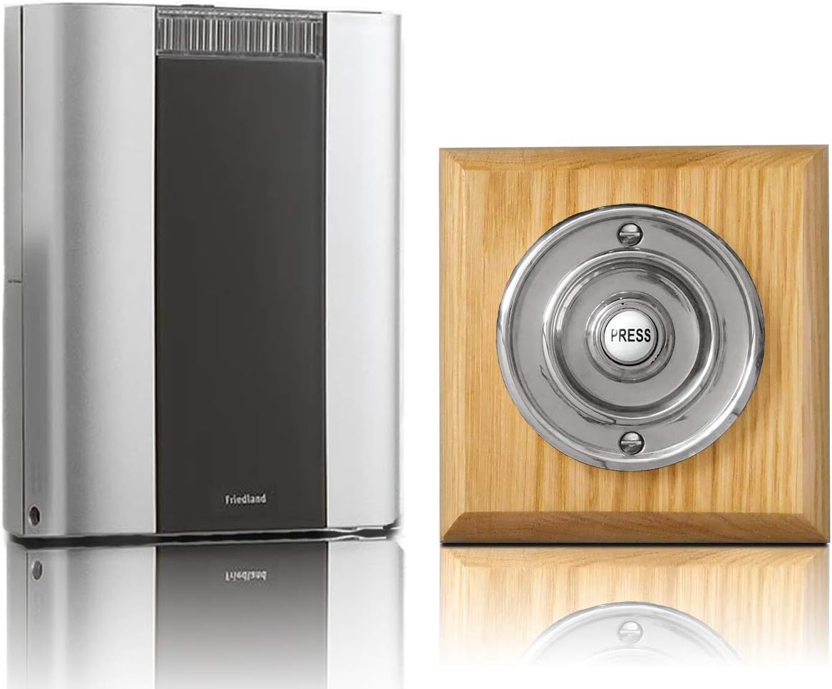 Friedland Libra+ Pro 200m Wireless Doorbell Kit with Wireless Period Style Bell Push on Wooden