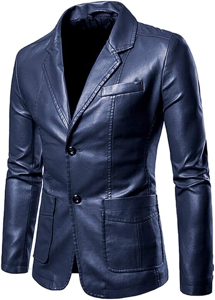 Men's Faux Leather Blazer Jacket Suit Coat,Overcoat Casual Business Wedding Long Sleeve Solid Color
