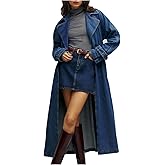 YEXPINE Women's Denim Trench Coat Double Breasted Jean Midi Overcoat Classic Lapel Long Jackets With Belt 2026 Spring Fashion