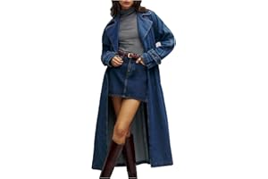 YEXPINE Women's Denim Trench Coat Double Breasted Jean Midi Overcoat Classic Lapel Long Jackets With Belt