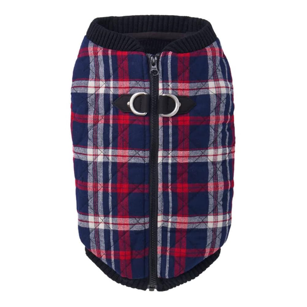 Gooby Fashion Zip Up Dog Bomber Vest - Dual D Ring - White Check, X-Large - Warm, Winter Resistant Dog Clothes