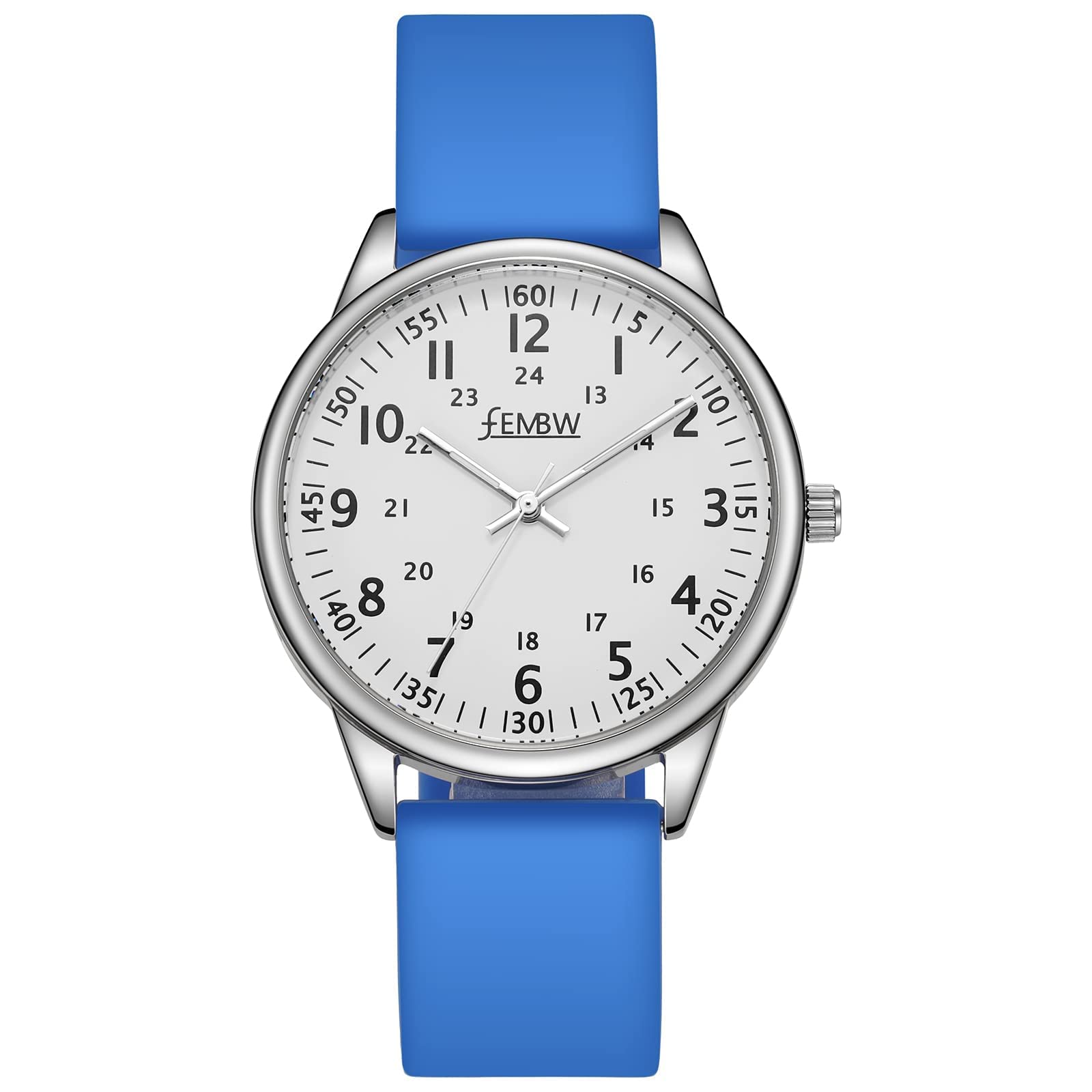 Women's Watch Silicone Strap Quartz Watches Fashion Creative Wrist Watch for Women, Lady, Girl, Teenagers, Waterproof Analogue Watch, 50 m, Blue/White Digital Dial, Strap, Blue/White Digital Dial,