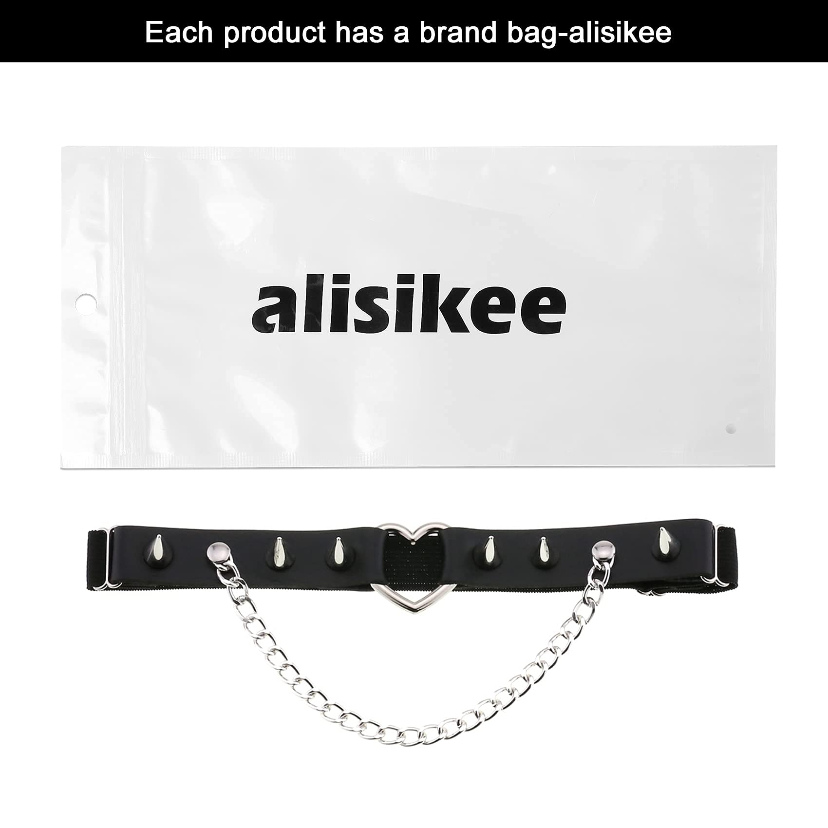 alisikee 2PCs Adjustable Heart Leg Garter Belt with Chain, Elastic Spike Rivet Thigh Garters for Women Parties