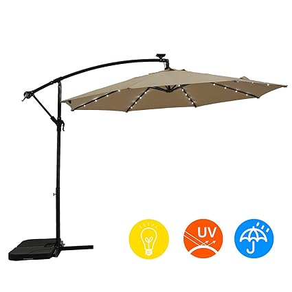 Hasle Outfitters Offset Patio Umbrella 10ft Cantilever Umbrella Outdoor Market Umbrella Hanging Umbrella With Cross Base Beige Umbrellas