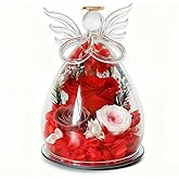 MouMouPurr Birthday Thanksgiving Gifts for Women Mom Fresh Flowers for Delivery Prime Forever Preserved Rose in Glass Angel Figurine for Grandma Sister Daughter Wife, Not Light