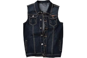 FAXIKIO Men's Casual Button Up Denim Vest Vintage Sleeveless Jeans Vest Jacket