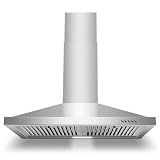 Zomagas Range Hood 30 inch, Wall Mount Range Hood Ducted/Ductless, Kitchen Hood in Stainless Steel, Vent Hood with Baffle Filters, 3 Speed Fan, Push Button Control, Energy-Saving LED Light