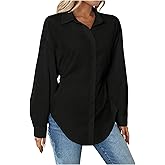 WDIRARA Women's Button Down Long Sleeve Blouse Slim Fit Collared Shirt Casual Work Tunic Top