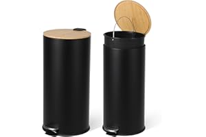 8 Gallon (30l) Stainless Steel Step Trash Can with Soft-Close Bamboo Lid & Removable Inner Bucket for Kitchen, Bathroom & Liv