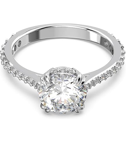 Amazon.com: Swarovski Una Angelic ring, Round cut, Clear, Silver