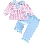 kacubwyy Girls Fall Outfits Strip Long Sleeve Top Solid Pants Casual Clothes Smocked Outfit Toddler Baby Outfits