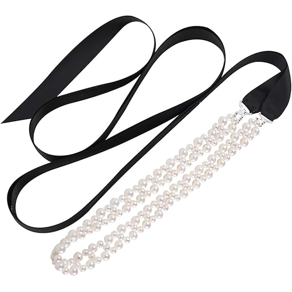 White Pearl Beaded Flowers Belts for Women Fashion Black  display picture 1