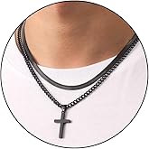 Zocomi Cross Necklace for Men Boys, Stainless Steel Layered Cuban Link Herringbone Chain Cross Pendant Christian Fashion Jewelry Gifts 16-24 Inches