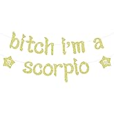 I'm a Scorpio Banner, Big Scorpio Energy, Scorapio Season, 12 Zodiac Constellations Scorpio Birthday Party Decorations Gold Glitter