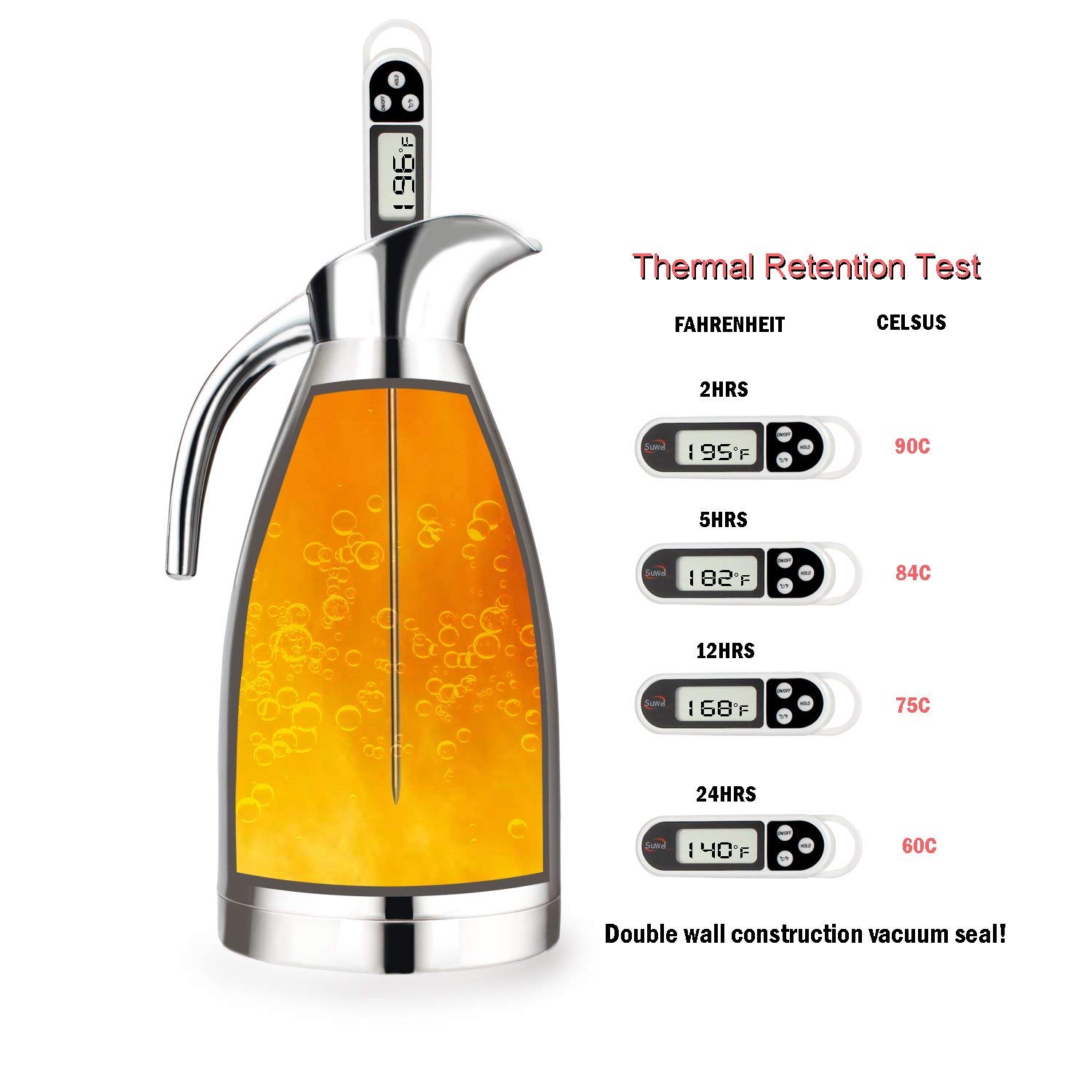 Coffee Pot Stainless Steel 68 oz/2 liter, 18/10 Stainless Steel Coffee Thermos - Double Walled Vacuum Carafe Insulated